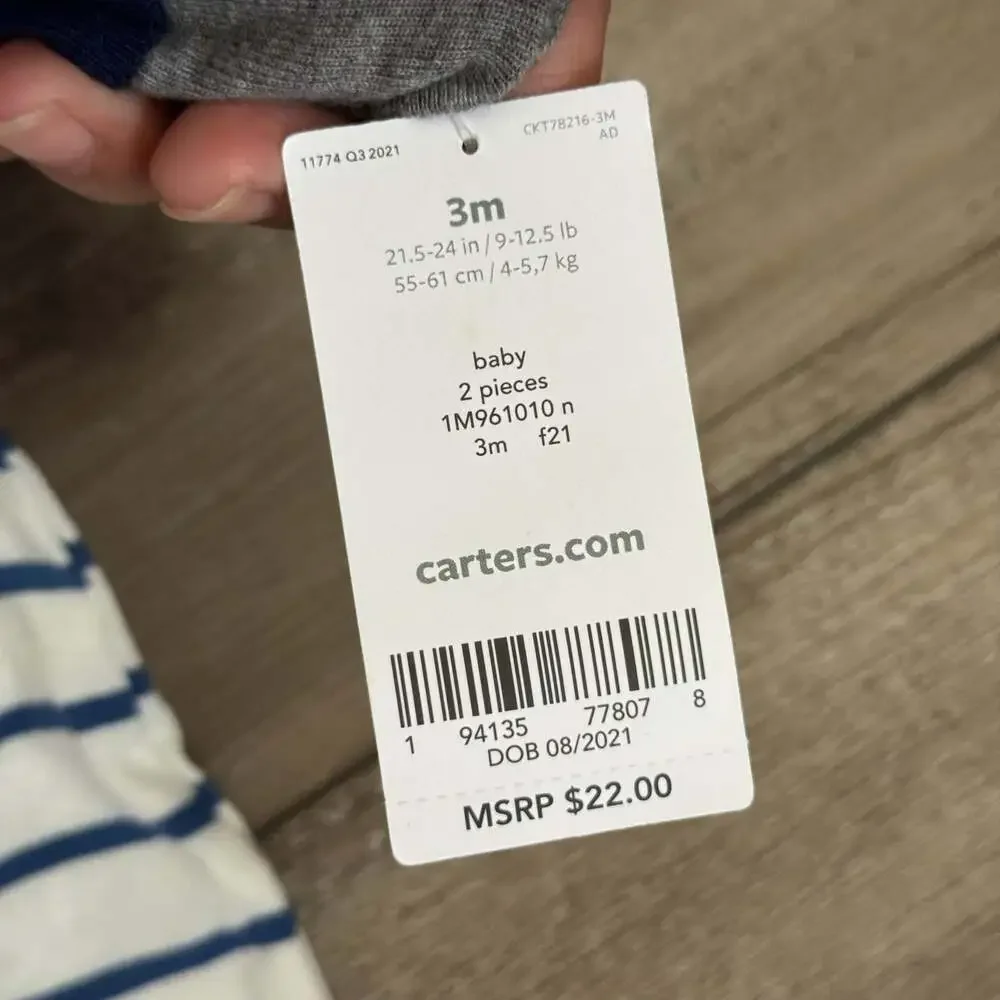 Carter's Baby Boy Stripe Hooded Bodysuit 3M
